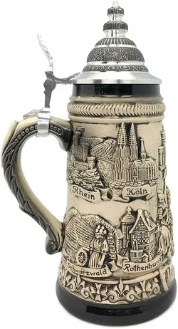 Amazing Deutschland Panorama 1 Liter Tankard Zoller & Born Made in Germany German Mug Collectible Ceramic Beer Drinking Stein 11.5 in Tall!
