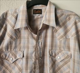 Plains Western Wear Vintage Brown Tan  Plaid Long Sleeve Men Size 2XL EUC $25