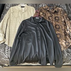 3 Men’s Large Button Up Shirts - Lamasini & COOFANDY Night Out Lot Brown/Tan/BLK