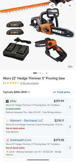 WorkX  3in1 20v  22"hedge trimmer, 10" chainsaw, and 5" pruning saw