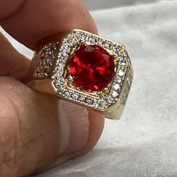 14k premium gold plated man ring with red stone available in different sizes ✨✨✨