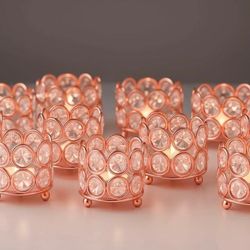 Crystal Tea Light Candle Holder – Rose Gold Tone Decor Piece