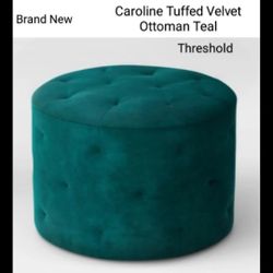 Brand New Caroline Tuffed Velvet Ottoman Teal Threshold 