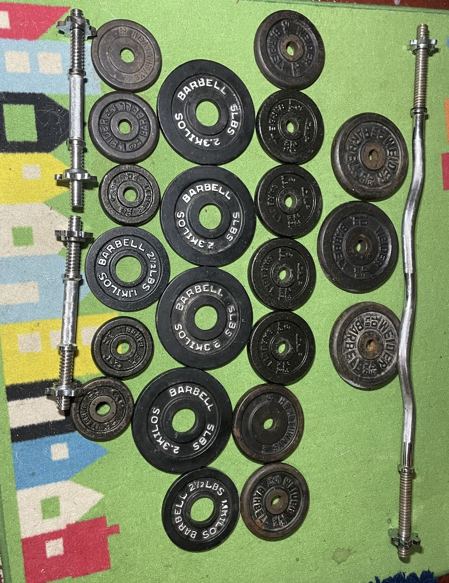 Barbells And Dumbbells w Weights ( 35 Plates In Total )