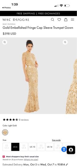 Mac Duggal Gold Embellished Fringe Trumpet Gown