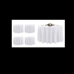 5  Pack White Round Tablecloths, 120 Inch Stain Resistant And Wrinkle Polyester Fabric Washable Table Clothes Cover For Kitchen Dining, Wedding, Recep
