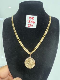 10K Solid Gold Chain and Pendant For Wedding 18.4Gr 22 Inches Long