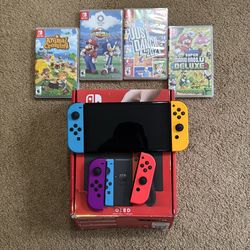 Nintendo Switch OLED Bundle – 6 Games – Everything Included