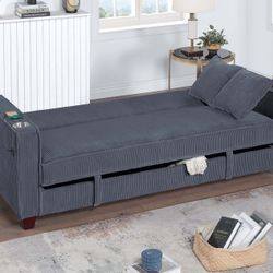 Convertible Sofa W/ 2 Accent Pillows, Cup Holders & USB PORTS BRAND NEW