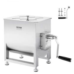 Manual Meat Mixer, 30L Fixed Tank Meat Processing Equipment(Mixing Max 30LBS for Meat), Stainless Steel Meat Mixer, Sausage Mixer Machine with Lid Han