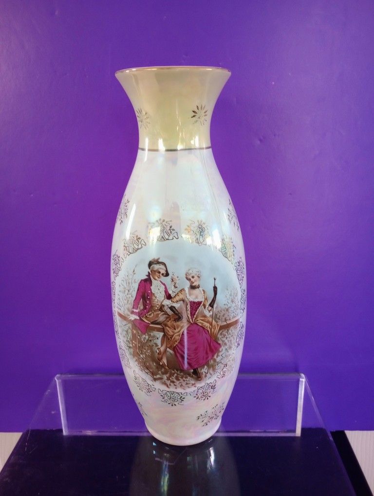 Vintage Japanese Lustreware Vase Courting Couple

