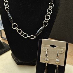 Black Onyx & Silver  Necklace W/ Earrings 