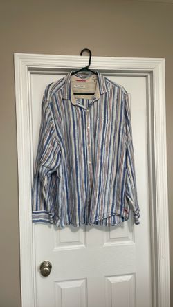 Tommy Bahama Men’s XXL Tall 100% Linen Shirt Blue Stripe