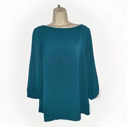 Small Teal Turquoise Loose Top Long Split 3/4 Sleeve Banana Republic