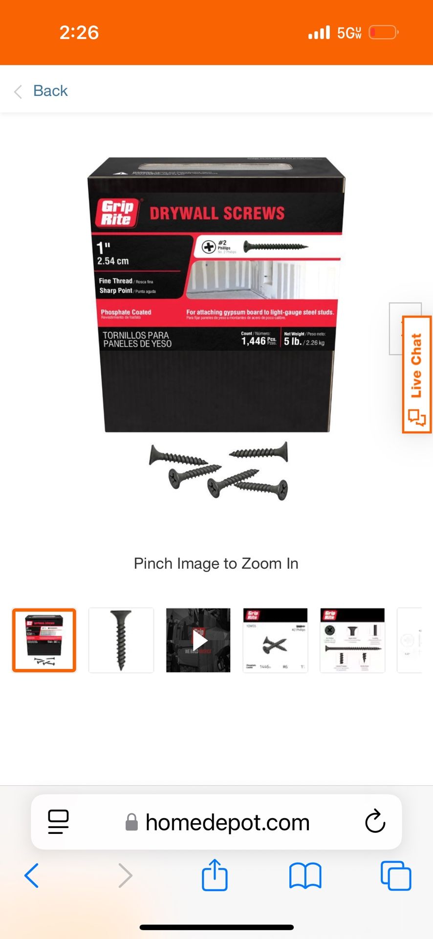 1” Fine Thread Sharp Point Drywall  Screws 5lbs