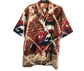 Vintage Spider-Man Shirt Large Superhero Venom All Over Print Button Up Movie