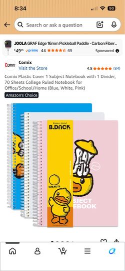 Comix Duck 1 Subject Notebooks 3 Count Blue, Pink & White