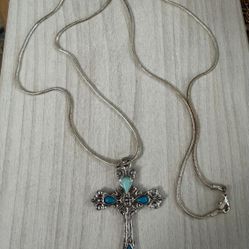 Cadena Stainlend Dije Crucifijo Piedras Joyería Antigua 