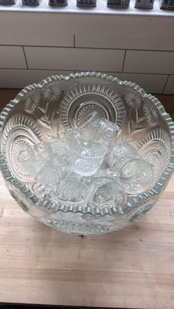 Glass Punchbowl with Cups