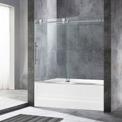 MBSDC6062-BN  WOODBRIDGE Frameless Bathtub Shower Doors 56-60" Width x 62"Height with 3/8"(10mm) Clear Tempered Glass in Brushed Nickel Finish