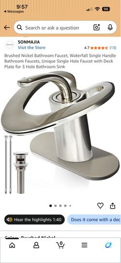 Brushed Nickel Bathroom Faucet, Waterfall Single Handle