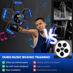 Music Boxing Machine, Wall Mounted One Punch Boxing Machine, Boxing Training Punching Equipment, Smart Boxing Pad with LED Light and Music for Kids, A