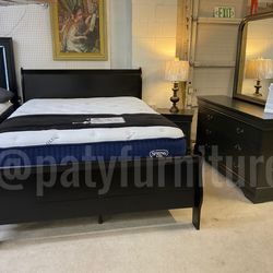 4pc Queen Bedroom Set – Bed, Dresser, Mirror & Nightstand