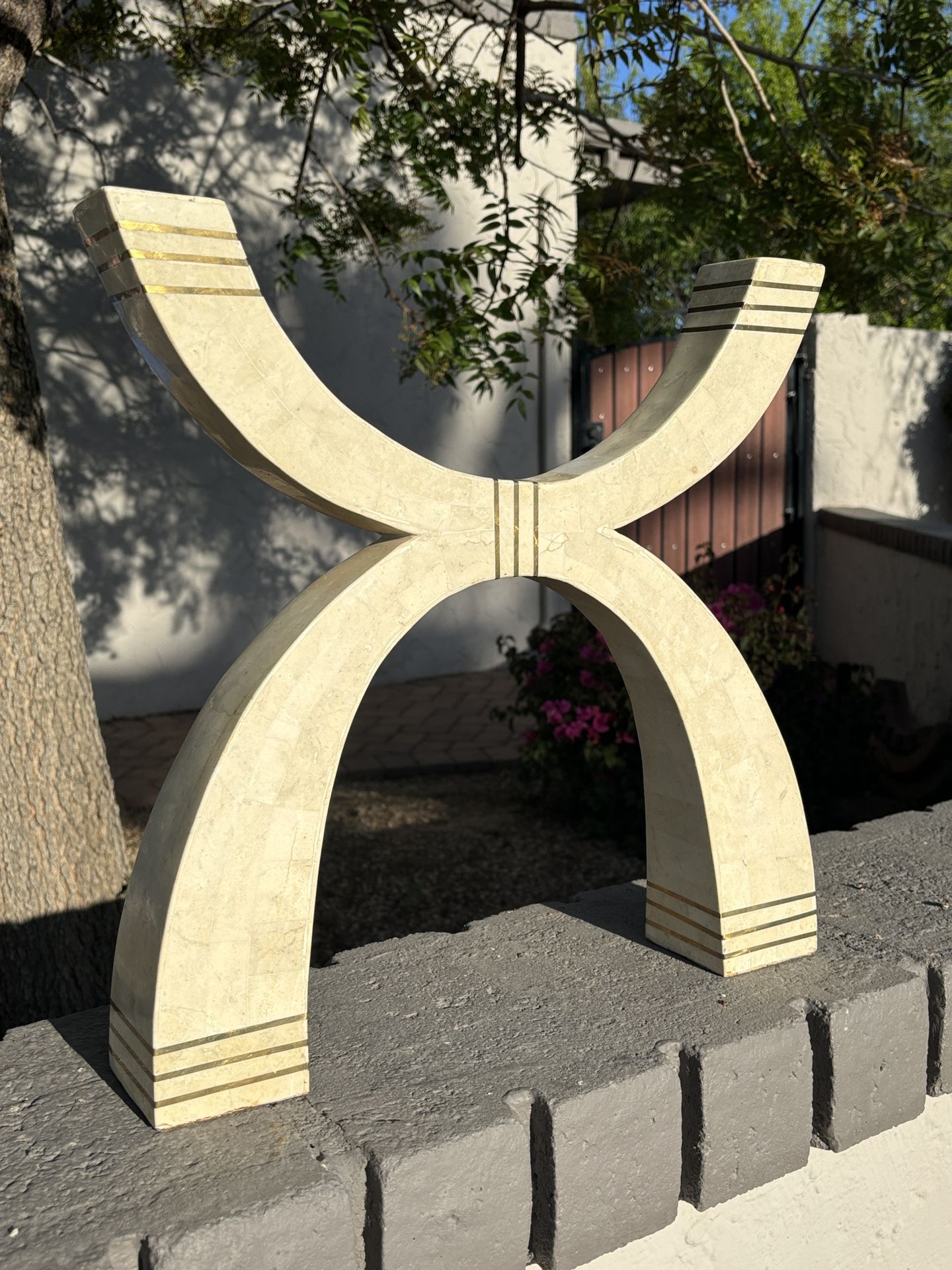 Casa Bique Large Stone Bronze Inlaid Candelabra/ Candlestick