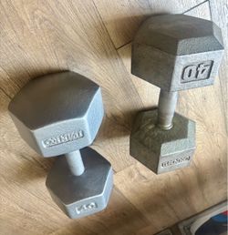 VINTAGE IVANKO Set of Cast Iron Hex Dumbbells of 40 pounds each.  Total: 80lbs