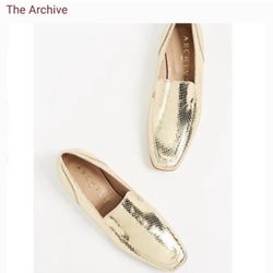 NWOT The Archive Great Jones Metallic Snakeskin Gold Loafers Size 7