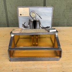Vintage Carl Goeller Sales Person Stained Glass Business Card Tray 