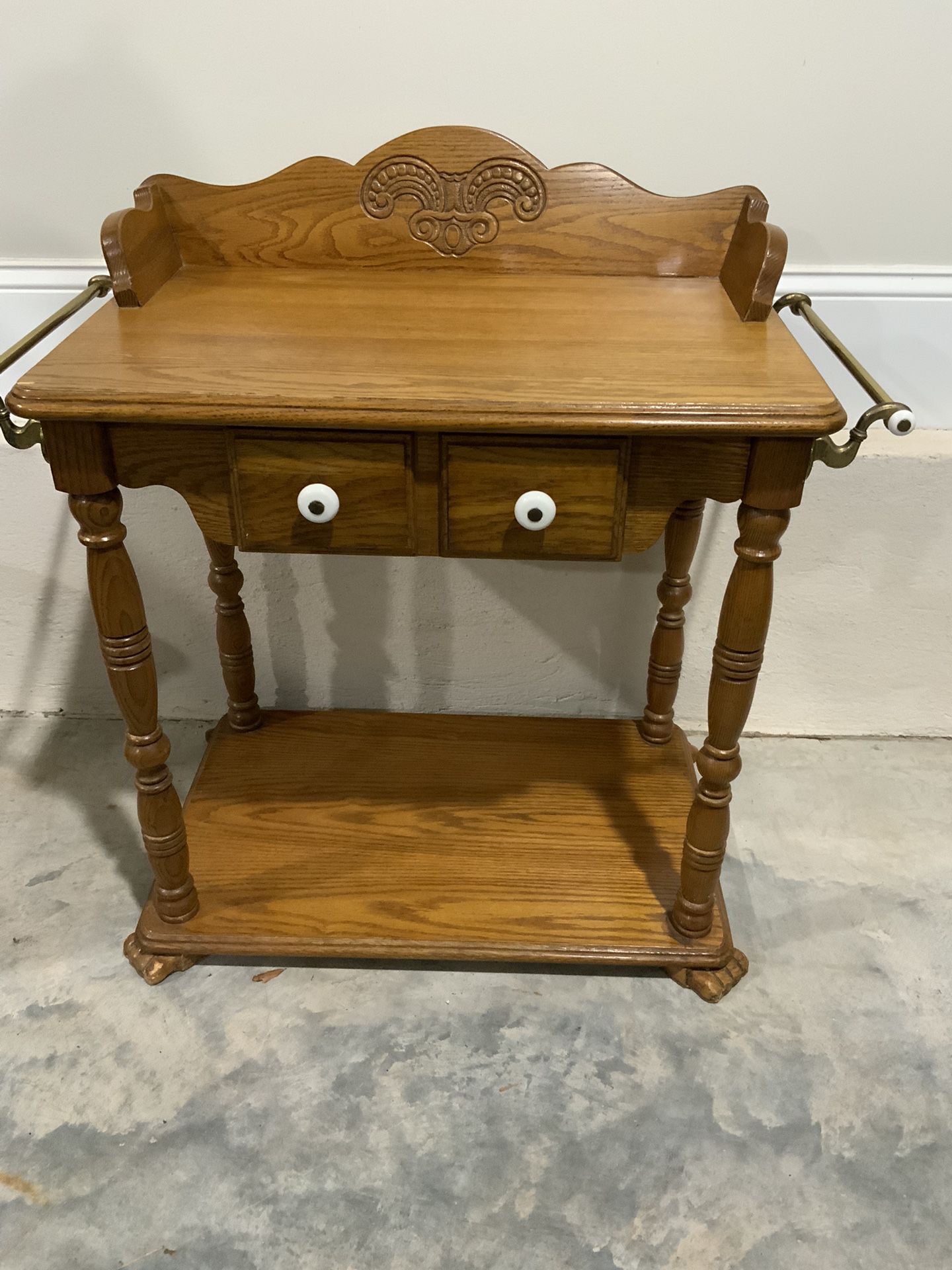 Vintage washstand table.  Solid oak. Well made. Heavy. 