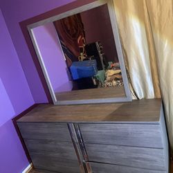 Dresser (with Mirror)  And Platform Bed With Headboard 