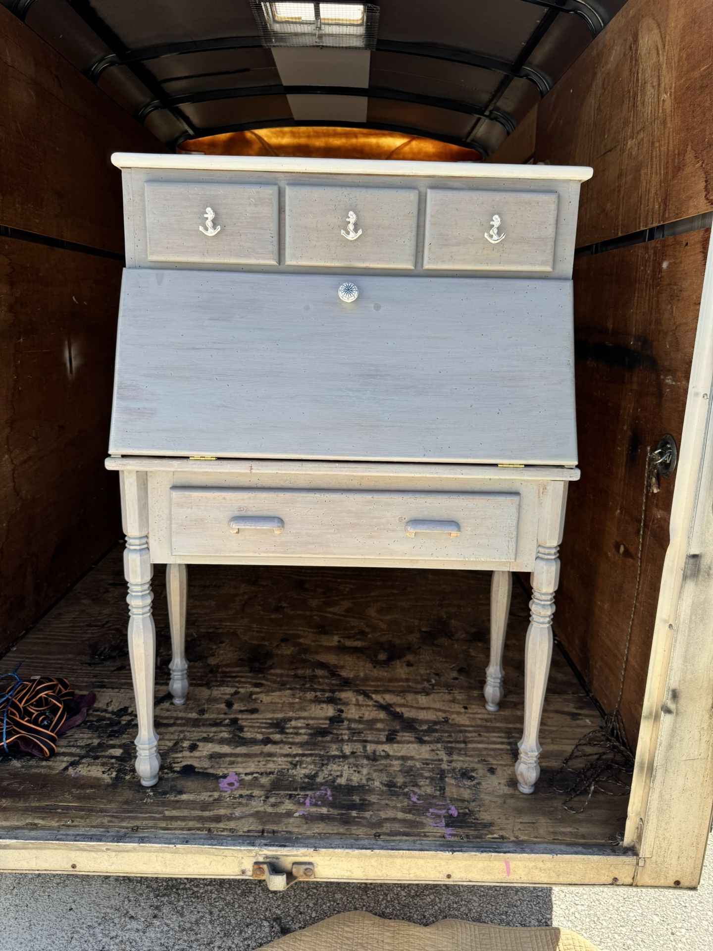Vintage Cloud Blue Oak Flip Down Secretary Desk(free Optional Chair)
