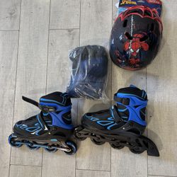 Zpm sports inline roller skates Size U.S 1-4 Years Old Adjustable Blue / Black Medium With Helmet And Knee Protection 