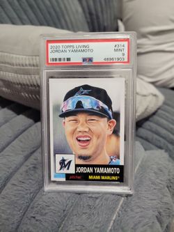 Jordan  Yamamoto rookie  topps living  graded PSA mint-9 baseball card