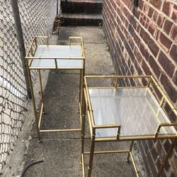Gold Metal And Mirror Bamboo Style End Tables 
