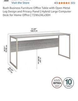 Bush Business Furniture Office Table with Open Metal Leg Design and Privacy Panel | Hybrid Large Computer Desk for Home Office | 72Wx24Lx30H