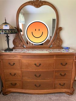 9 drawer curved front oak dresser and mirror
