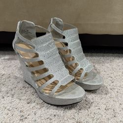 Silver rhinestone wedges