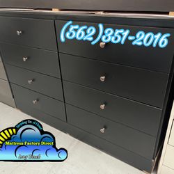 Black Eight Drawer With Rails Dresser Chest New 