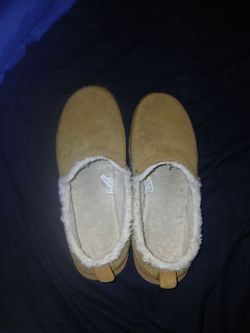Tan Suede Sherpa-Lined Slip-On Slippers