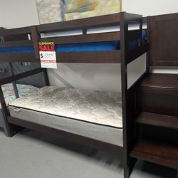 Espresso Stairway Twin Over Twin Bunk Bed with Storage Drawers
