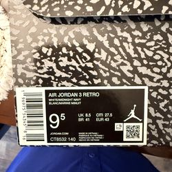 Jordan 3 White/Midnight Navy Sz9.5