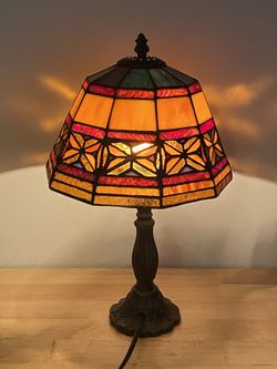 Table Desk Lamp Stained Glass Tiff Style Beautiful Amber Glow