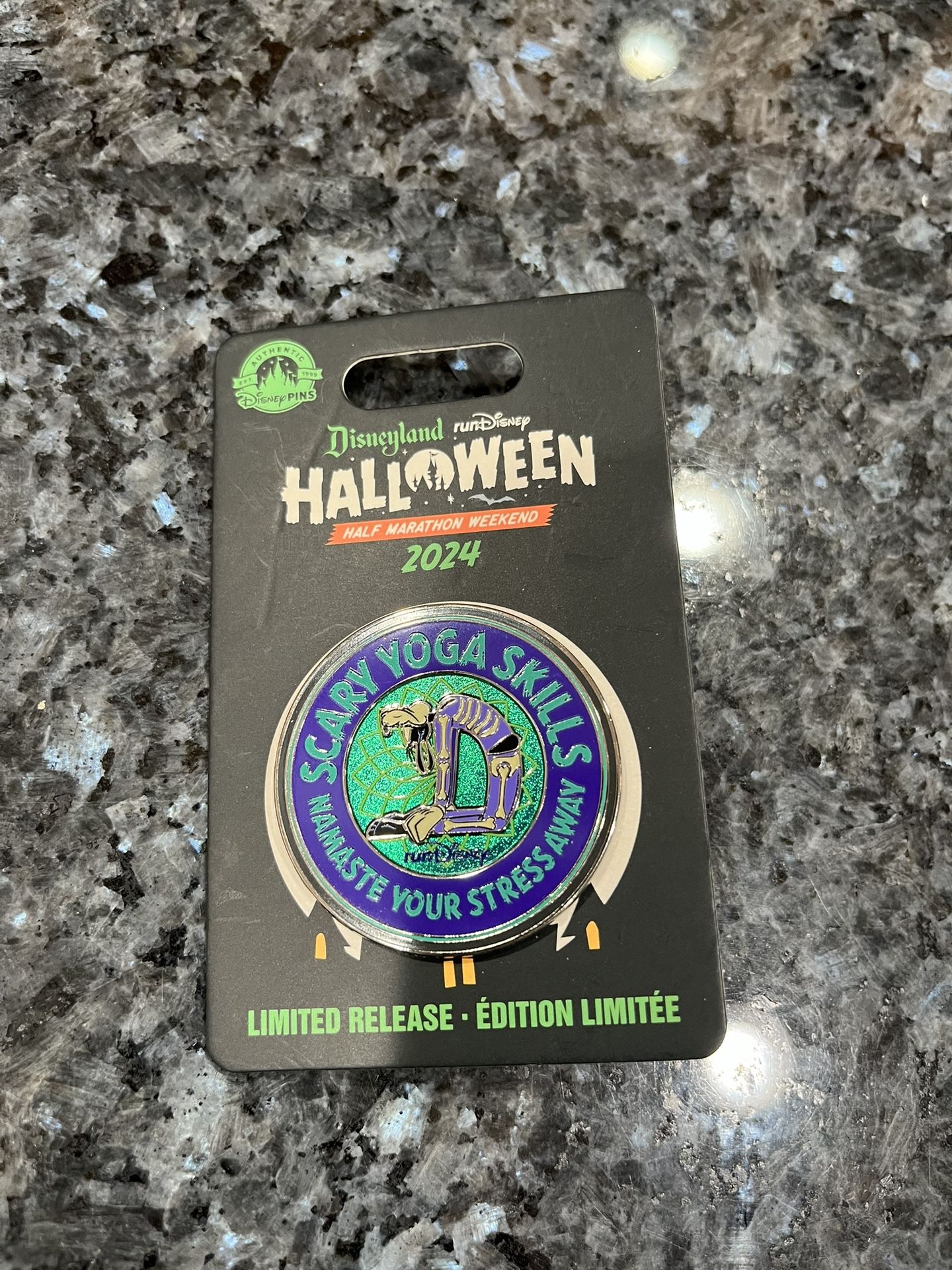 2024 Run Disney Half Marathon Goofy Scary Yoga Skills Halloween Pin. Limited Release. Brand new on original card. Smoke free home