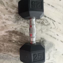 20 pound dumbbell and 25 pound dumbbell 