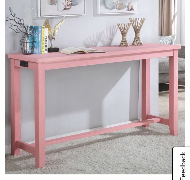Counter Height Console Table With USB Plug. Antique Pink. New