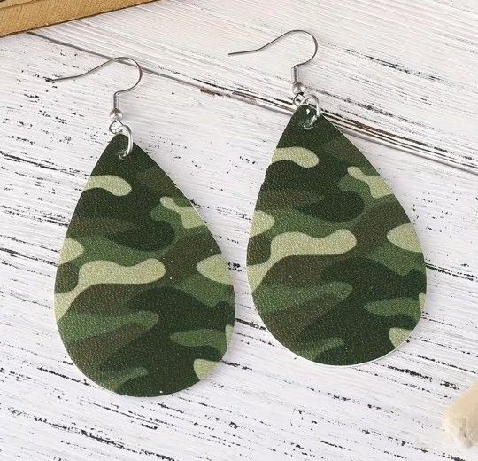 Cute Light Weight Green Camouflage Dangle Earrings