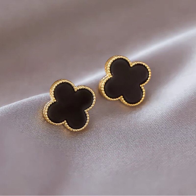 14k Gold Plated Black Clover Stud Earrings